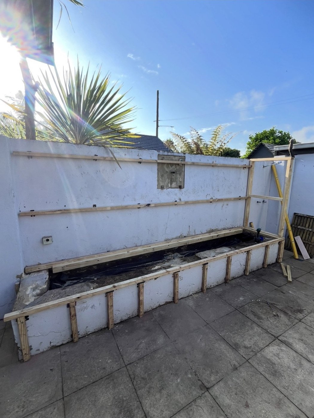 Before: raw timber framing for a garden bench