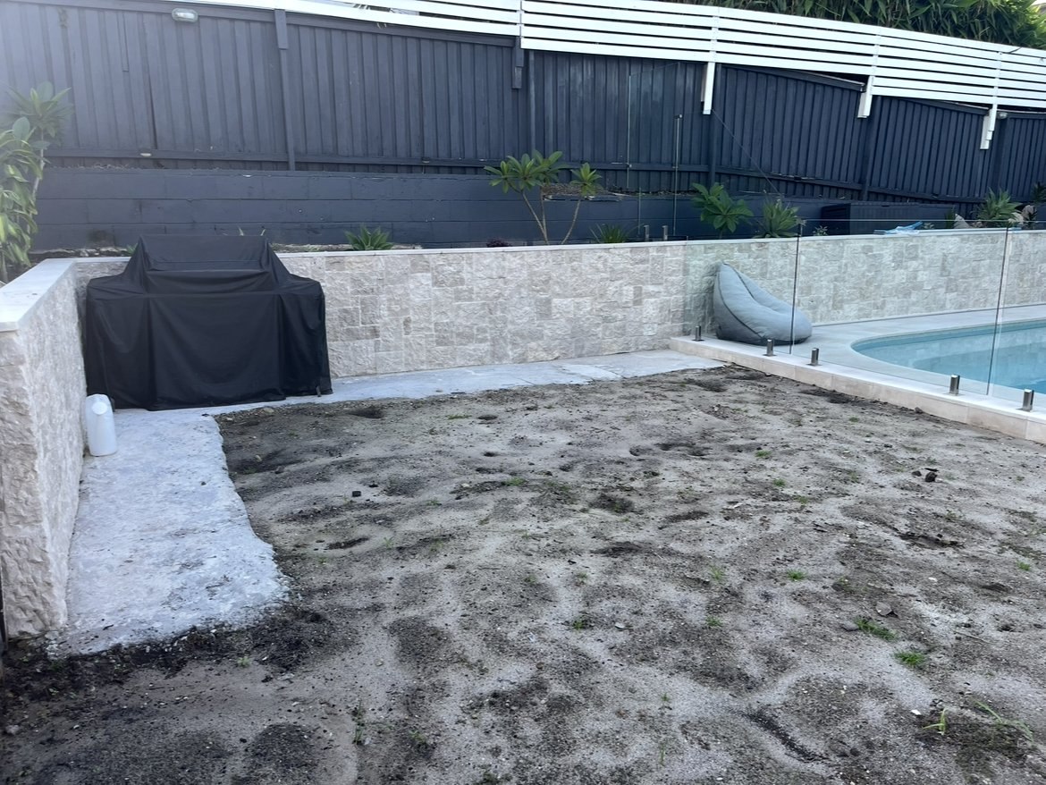 Before: bare ground beside the pool
