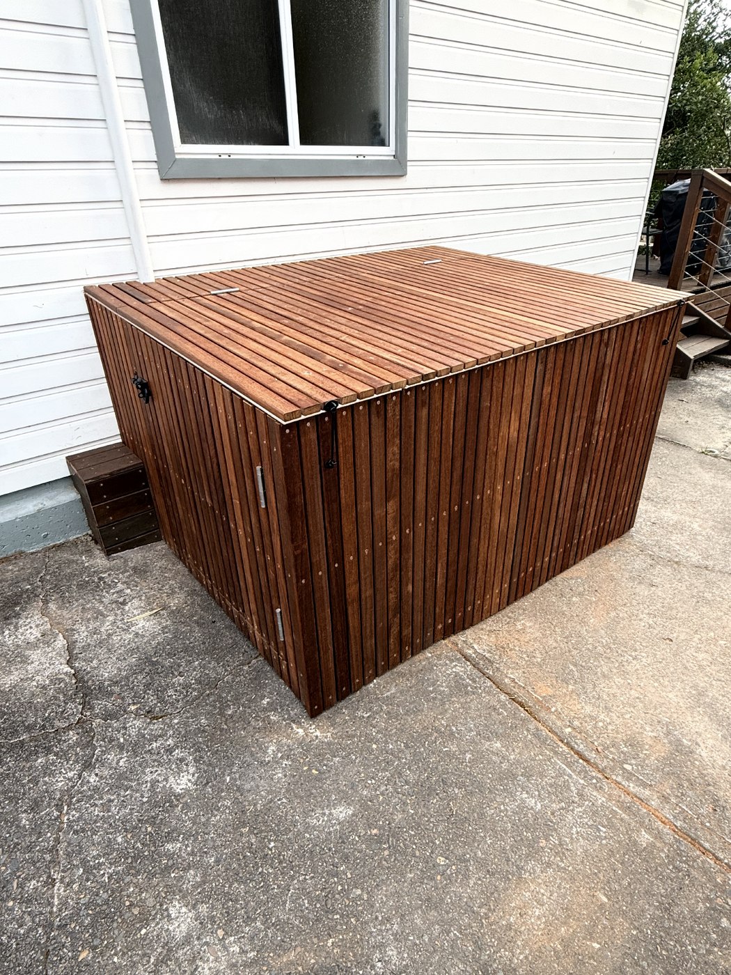 Custom slatted timber outdoor storage box